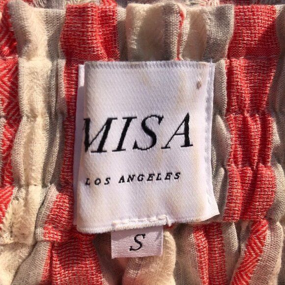 Misa Los Angeles Striped Off The Shoulder Smocked Embroidered Boho Top - Picture 7 of 10